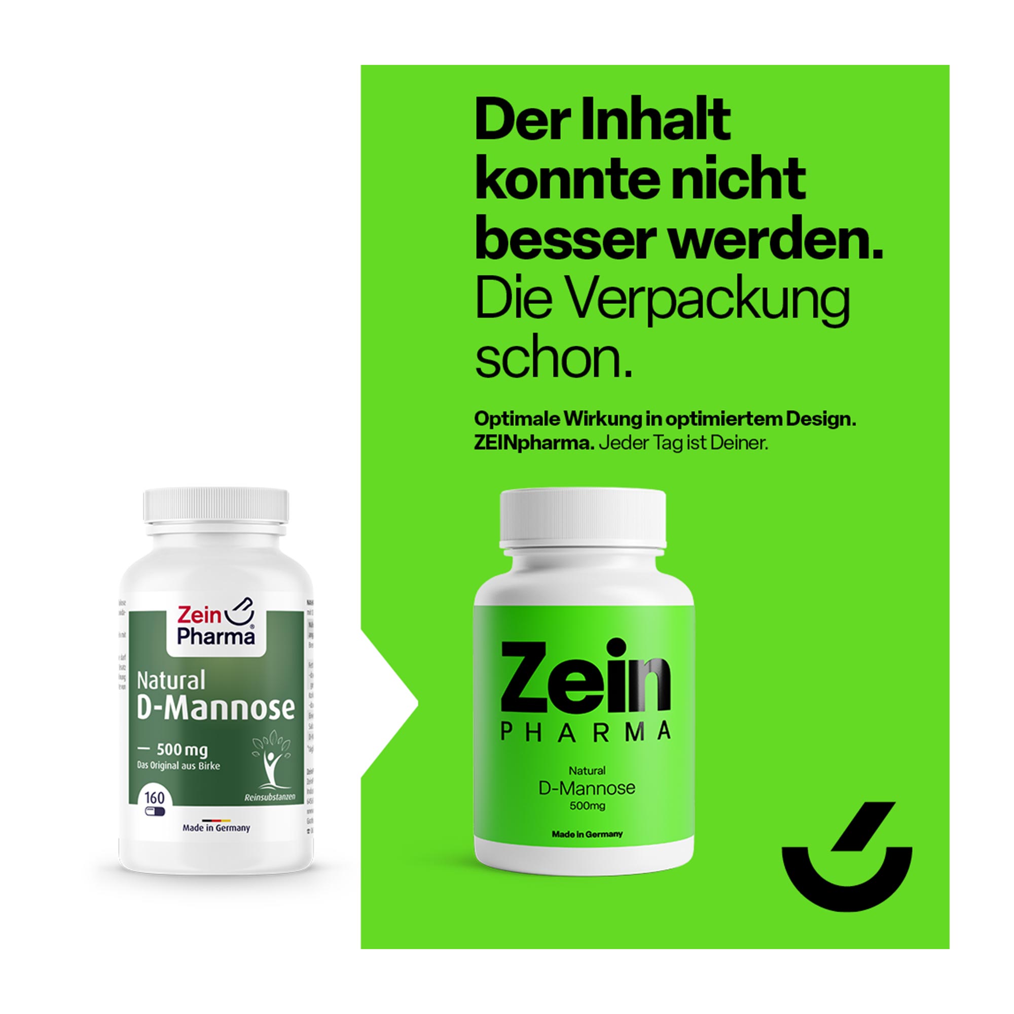 Grafik Natural D-Mannose 500 mg Kapseln Hinweis auf Designänderung