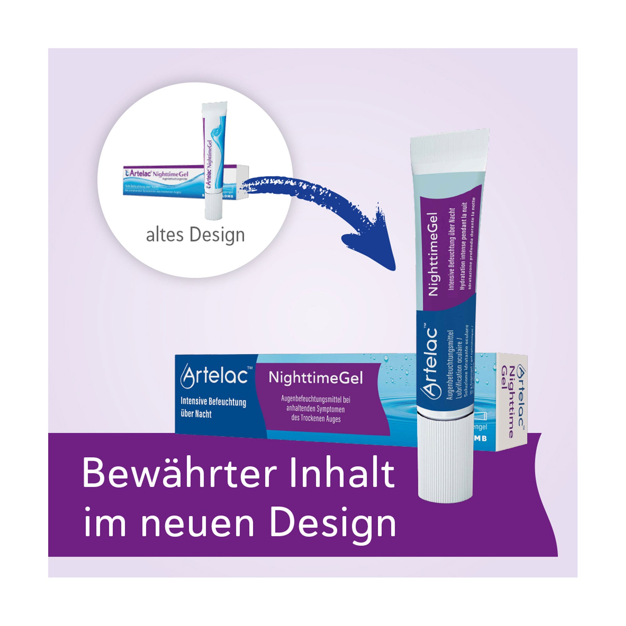 Grafik Artelac Nighttime Gel Augengel Änderung Packungsdesign