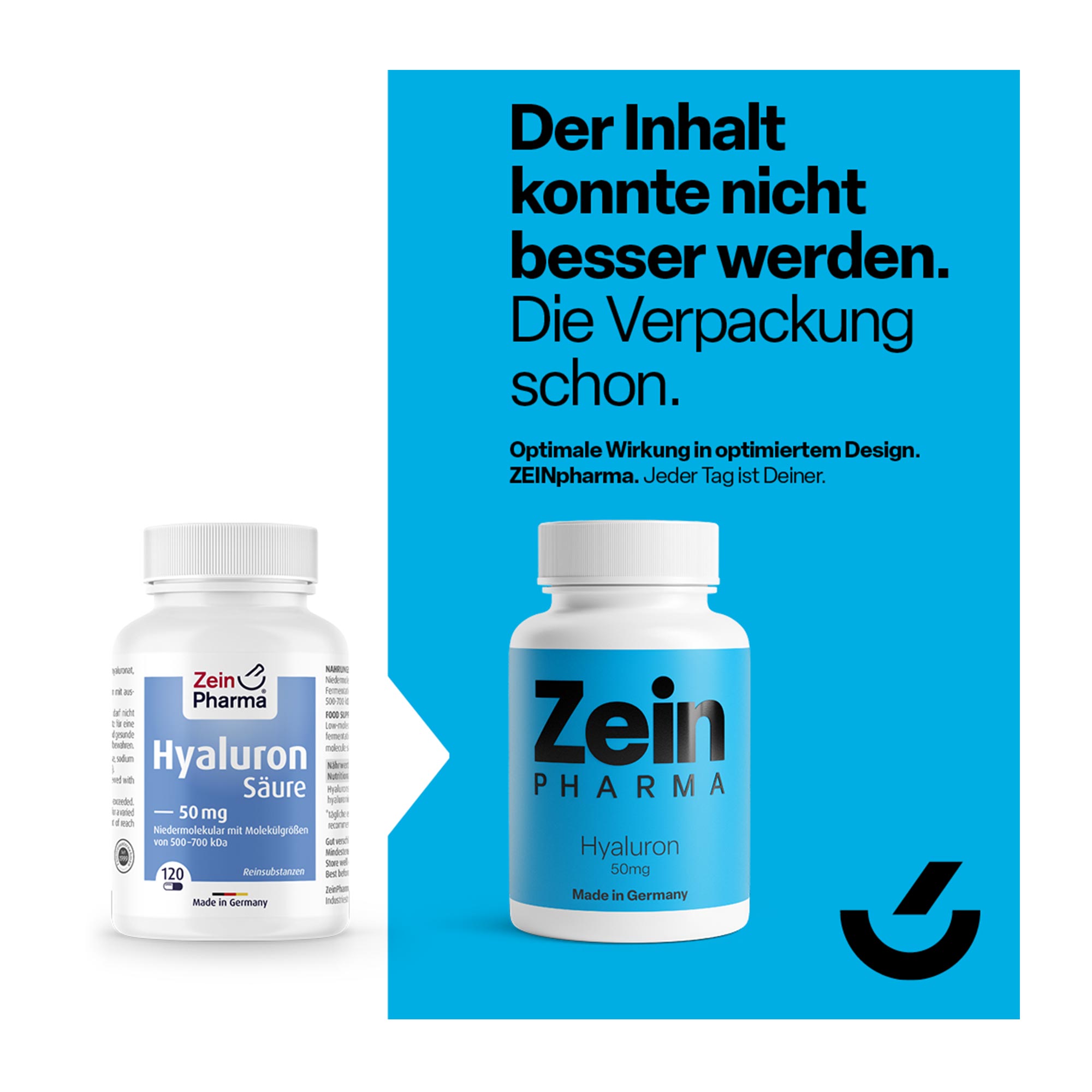 Grafik Hyaluronsäure 50 mg Kapseln Gegenüberstellung altes und neues Design