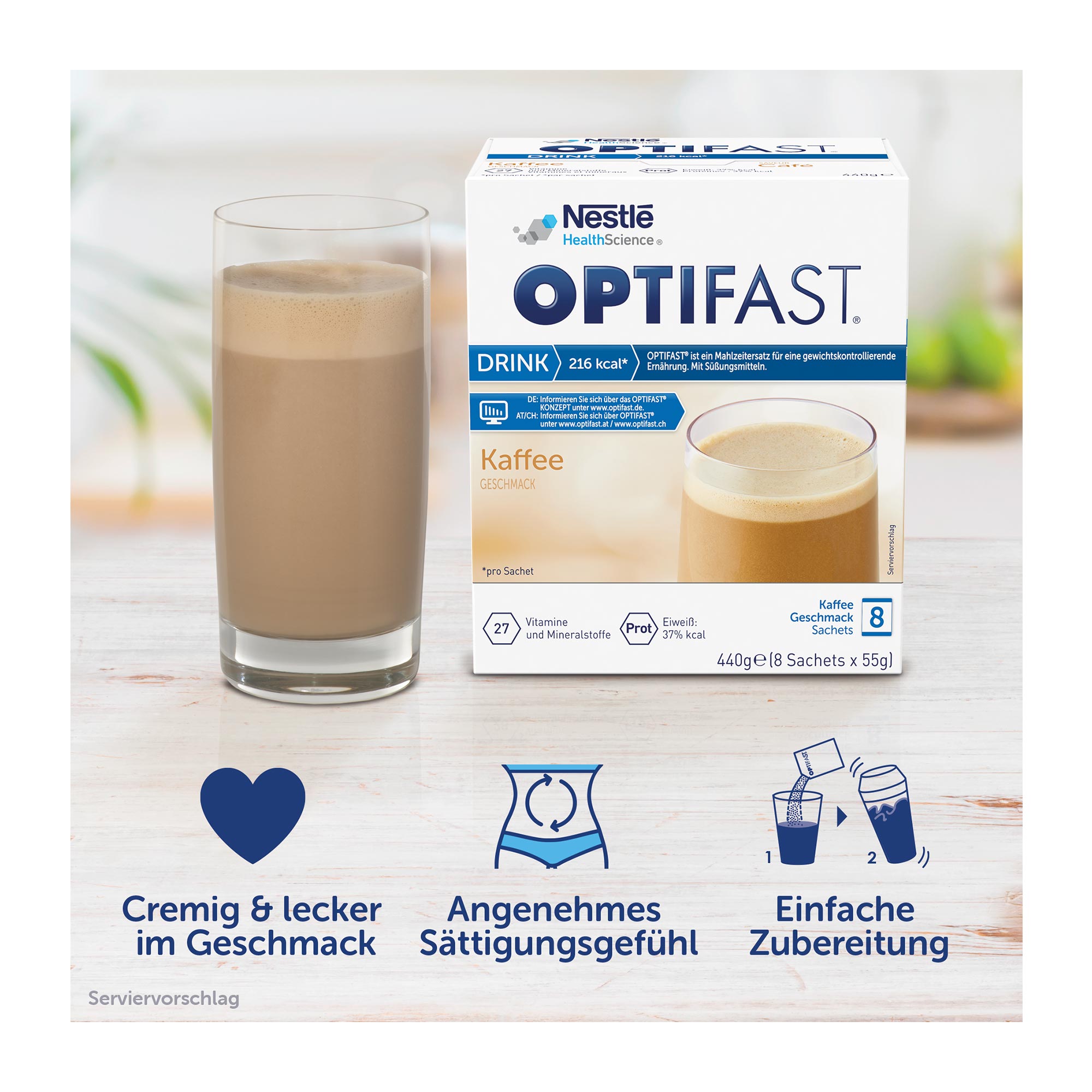 Grafik Optifast home Drink Kaffee Pulver Vorteile