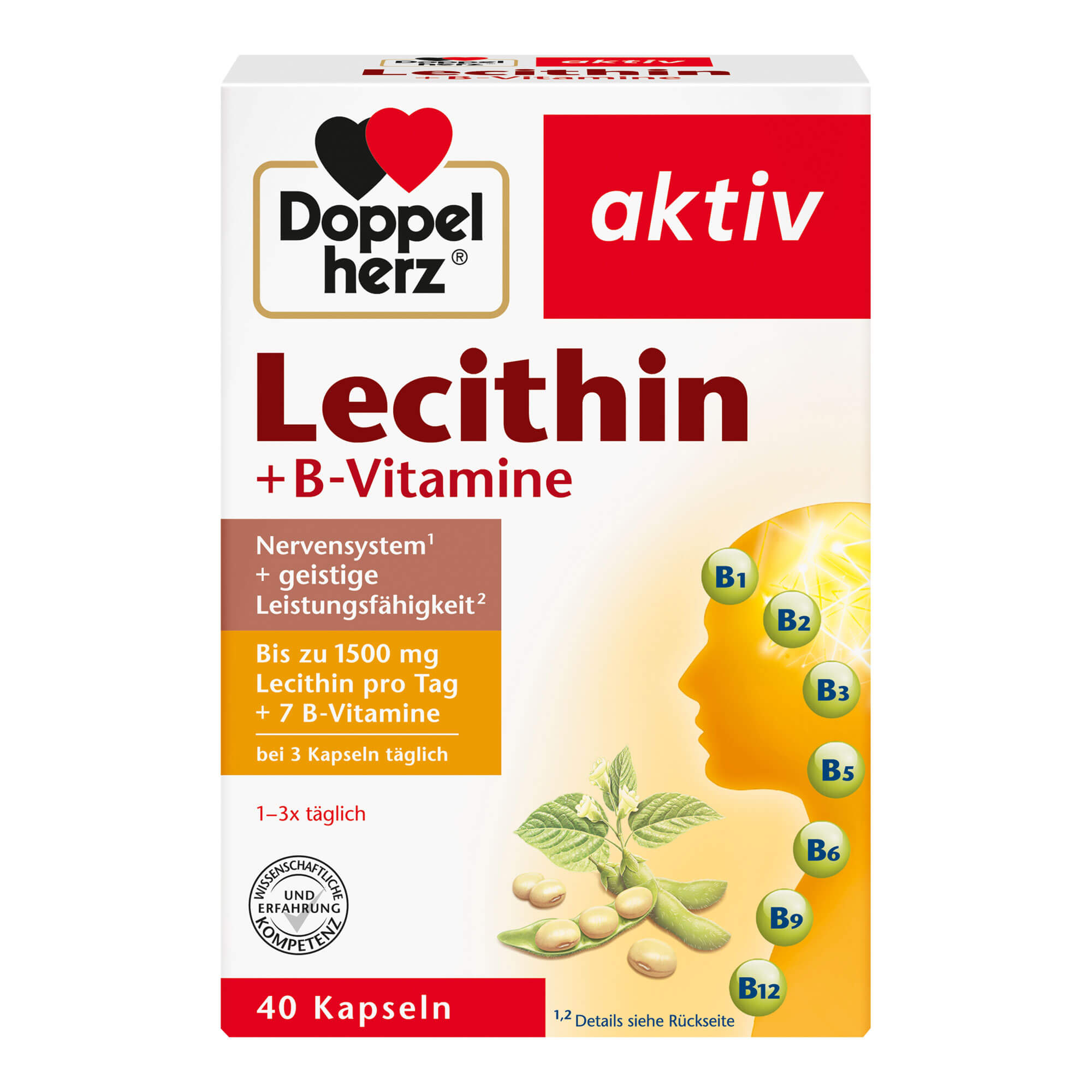 Nahrungsergänzungsmittel mit Lecithin, B-Vitaminen und Vitamin E.