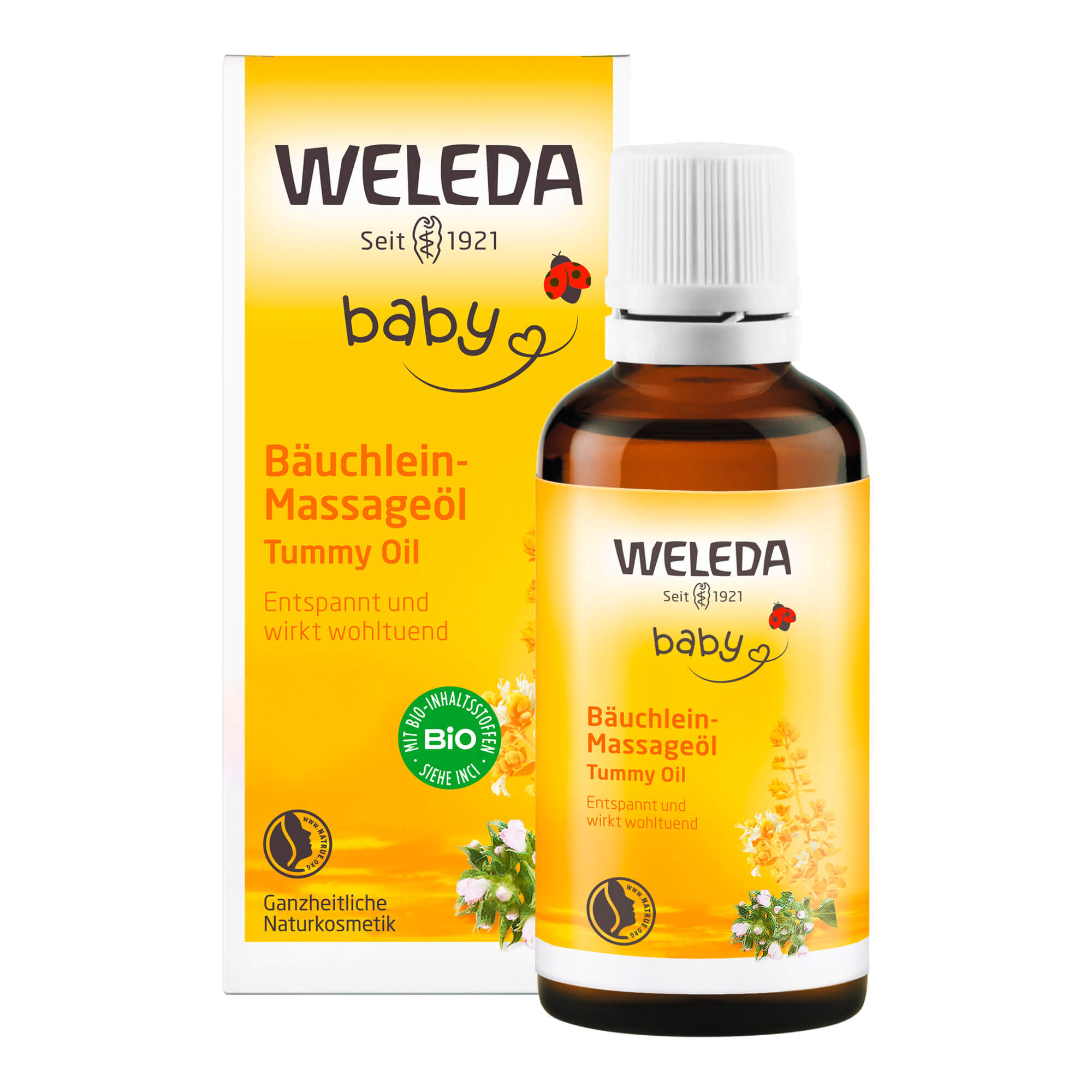 Naturkosmetik Baby-Massageöl für eine sanfte Bauchmassage, die verdauungsfördernd wirkt.