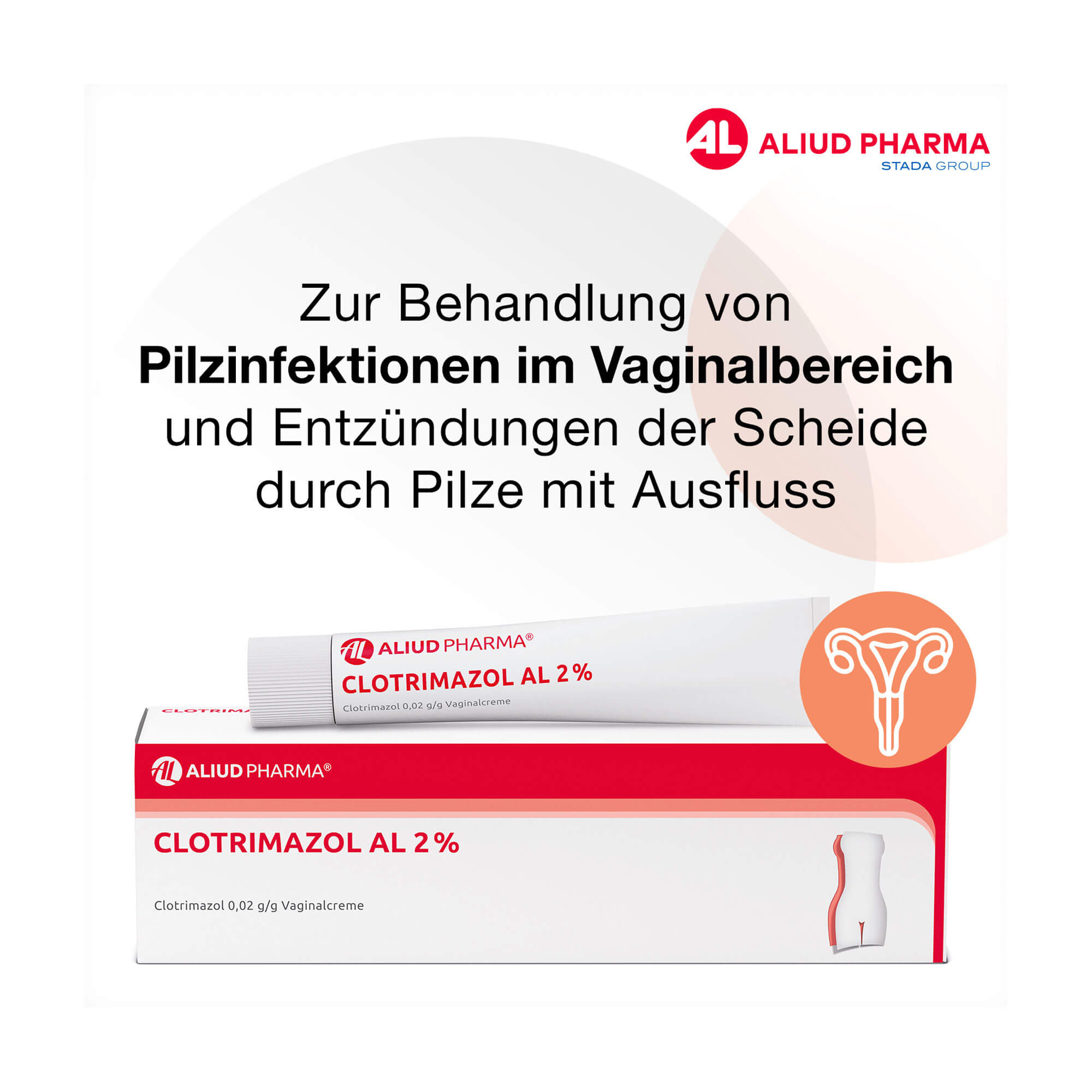 Grafik Clotrimazol AL 2% Vaginalcreme Zur Behandlung von Pilzinfektionen im Vaginalbereich und Entzündungen der Scheide durch Pilze mit Ausfluss