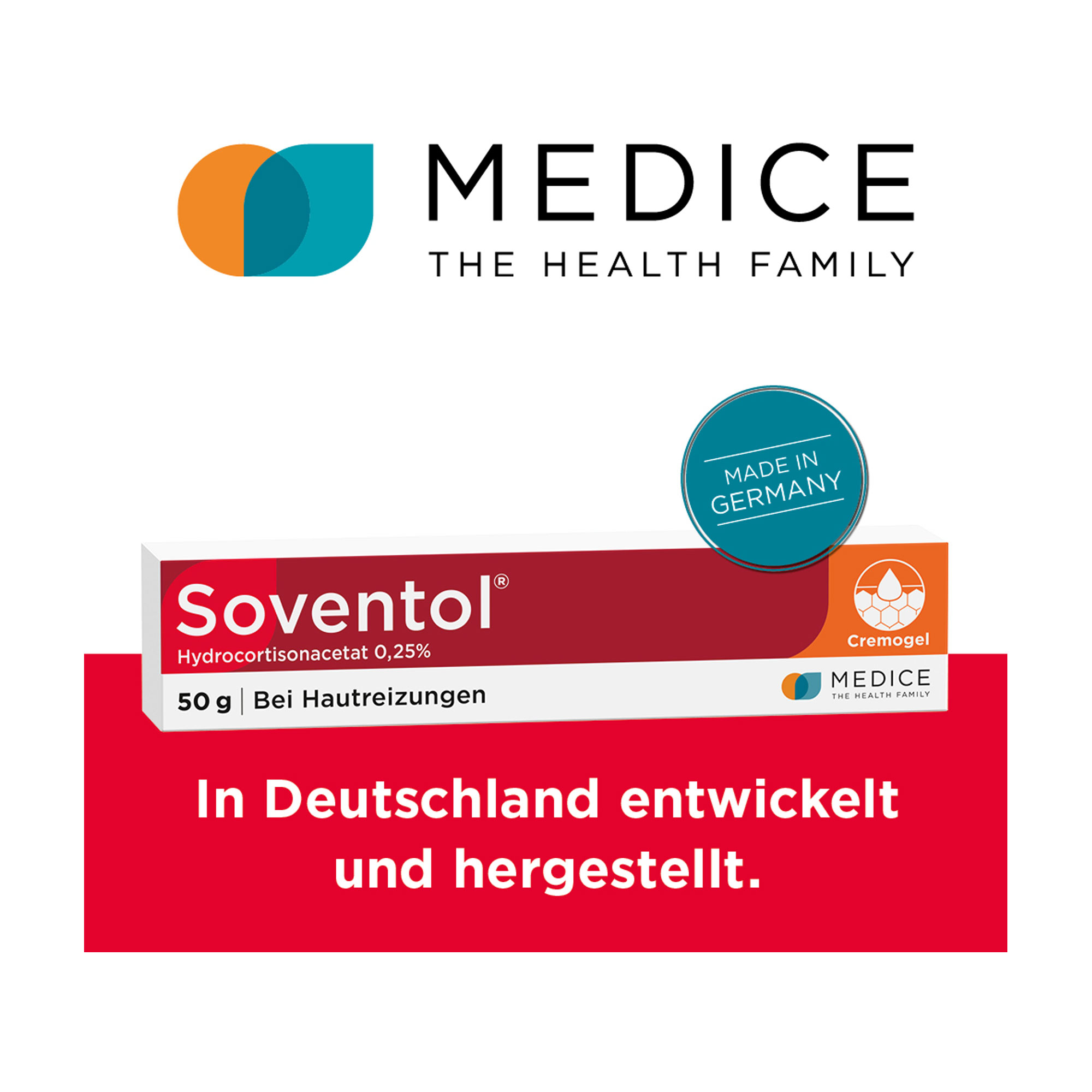 Grafik Soventol Hydrocortisonacetat 0,25 % Creme In Deutschland entwickelt und hergestellt