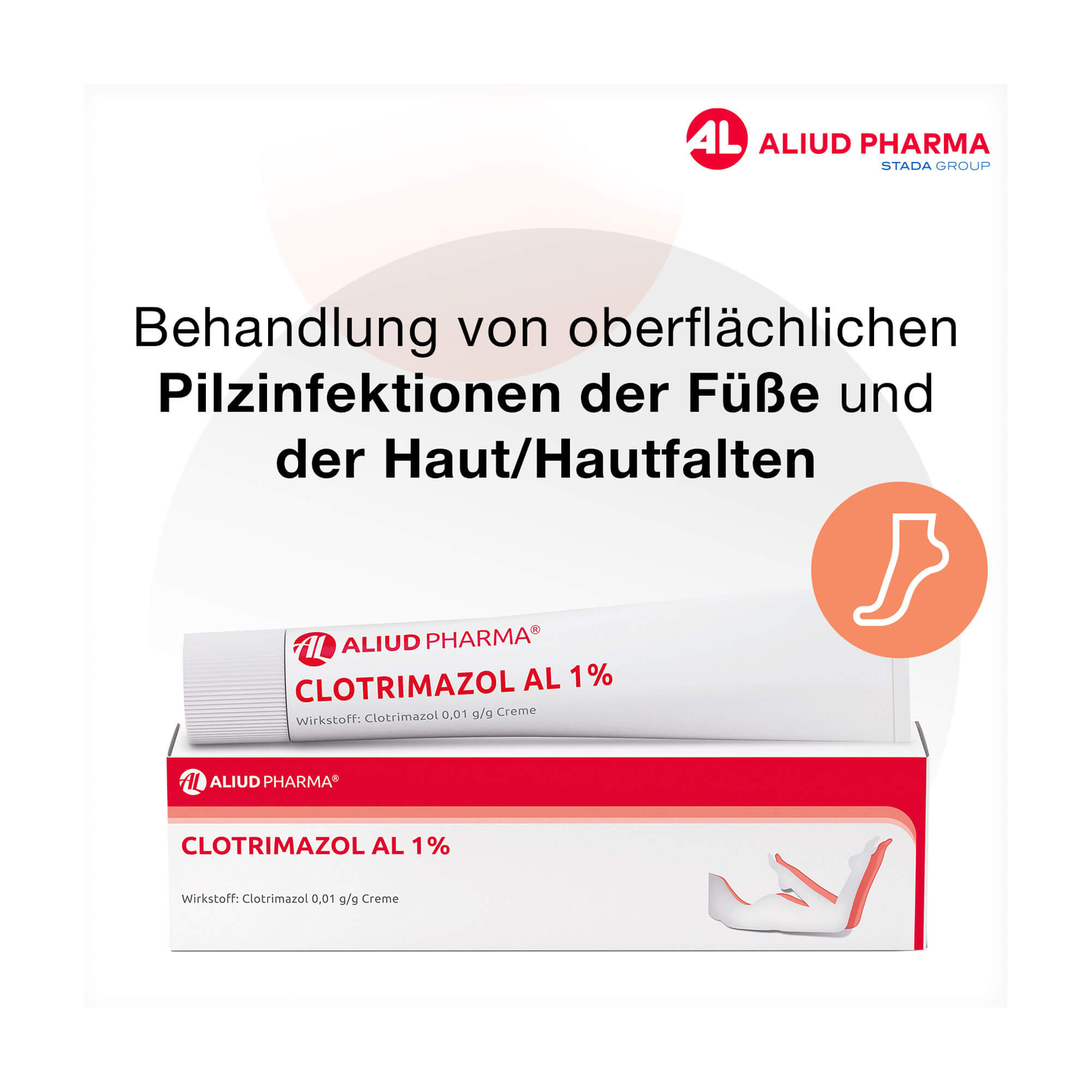 Grafik Clotrimazol AL 1% Creme Zur Behandlung von oberflächlichen Pilzinfektionen der Füße und der Haut/Hautfalten