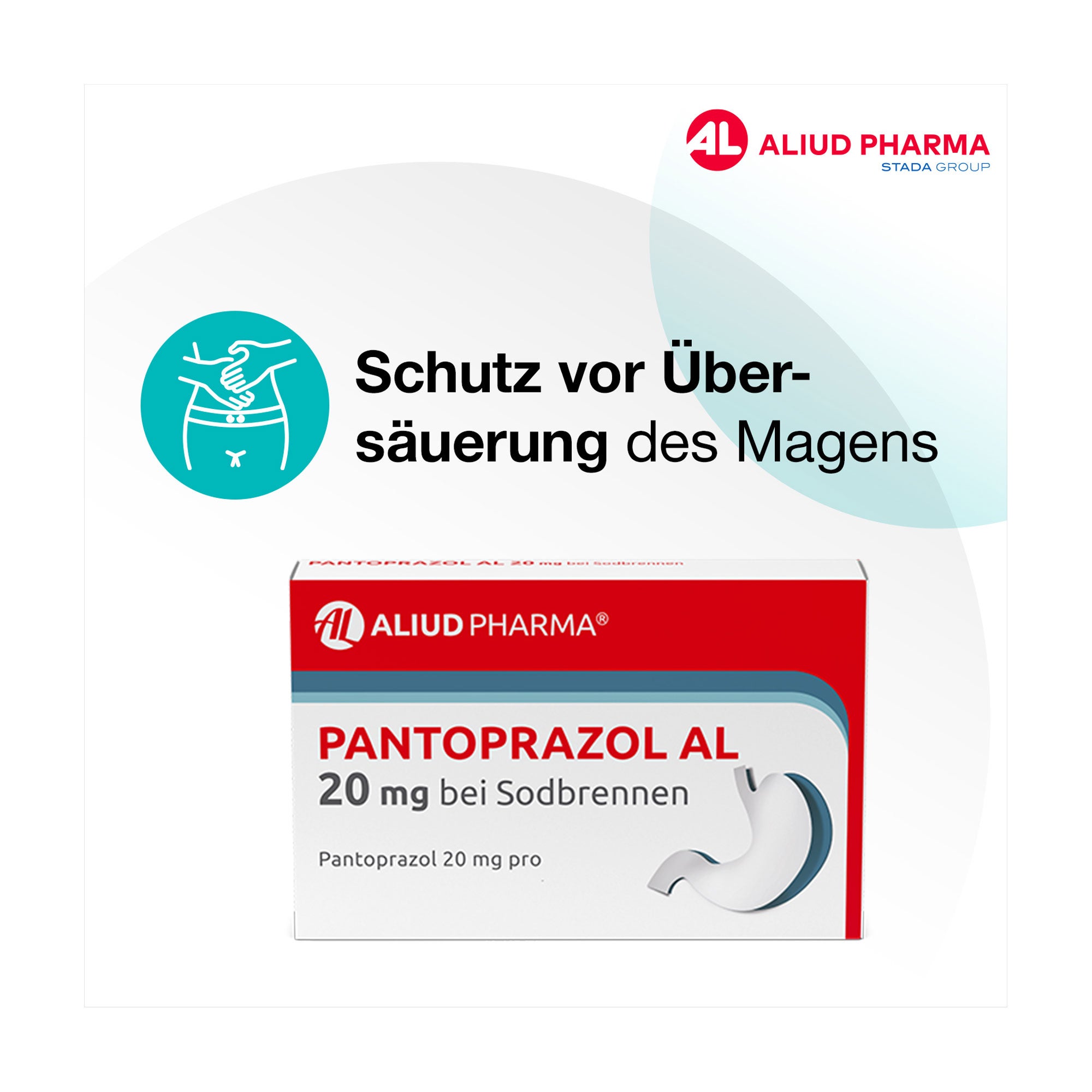 Grafik Pantoprazol AL 20 mg bei Sodbrennen Schutz vor Übersäuerung des Magens