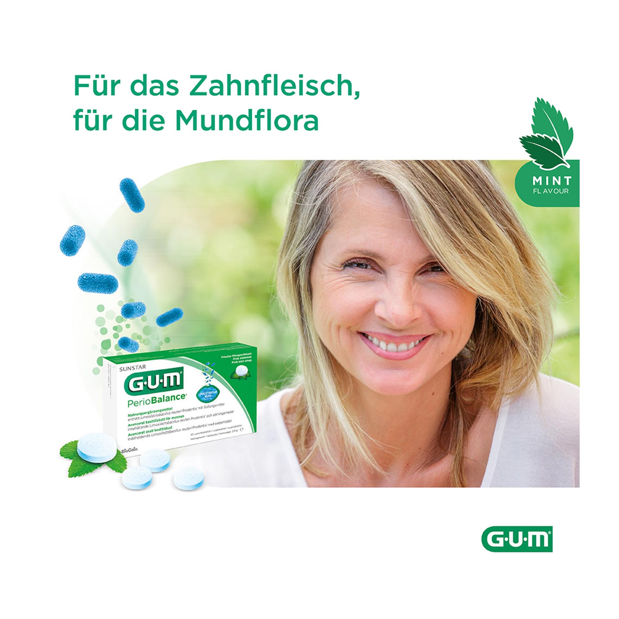 Grafik GUM PerioBalance Lutschtabletten für das Zahnfleisch und die Mundflora