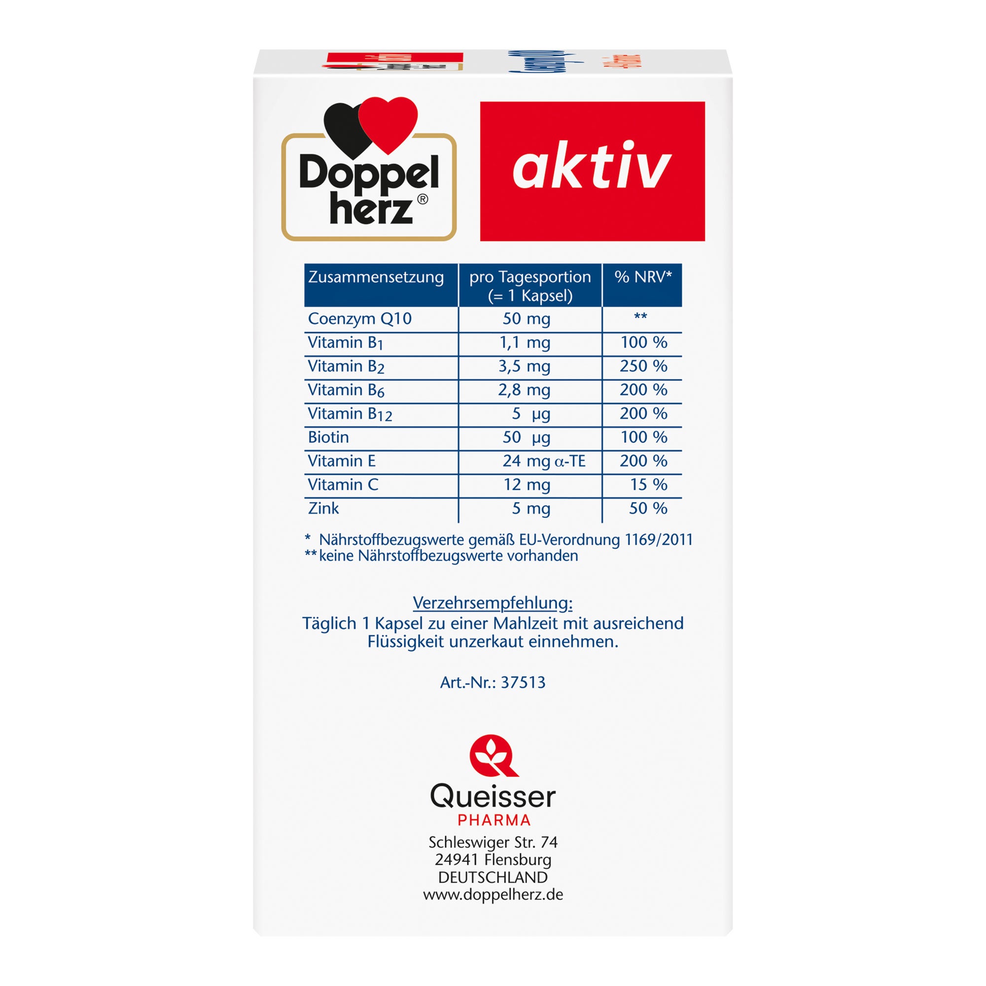 Doppelherz aktiv Coenzym Q10 + B-Vitamine Kapseln Linke Packungsseite