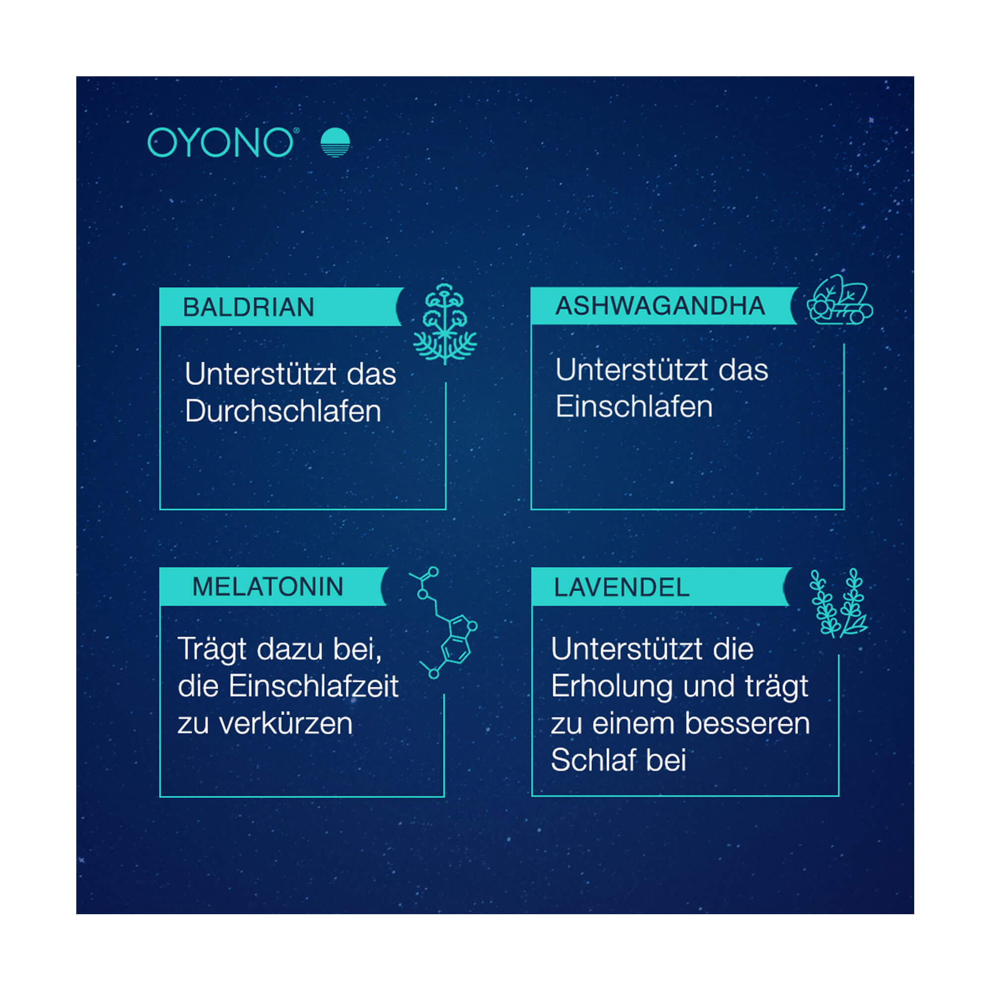 Grafik OYONO Nacht Intens Tabletten Mit Baldrian, Ashwagandha, Melatonin und Lavendel