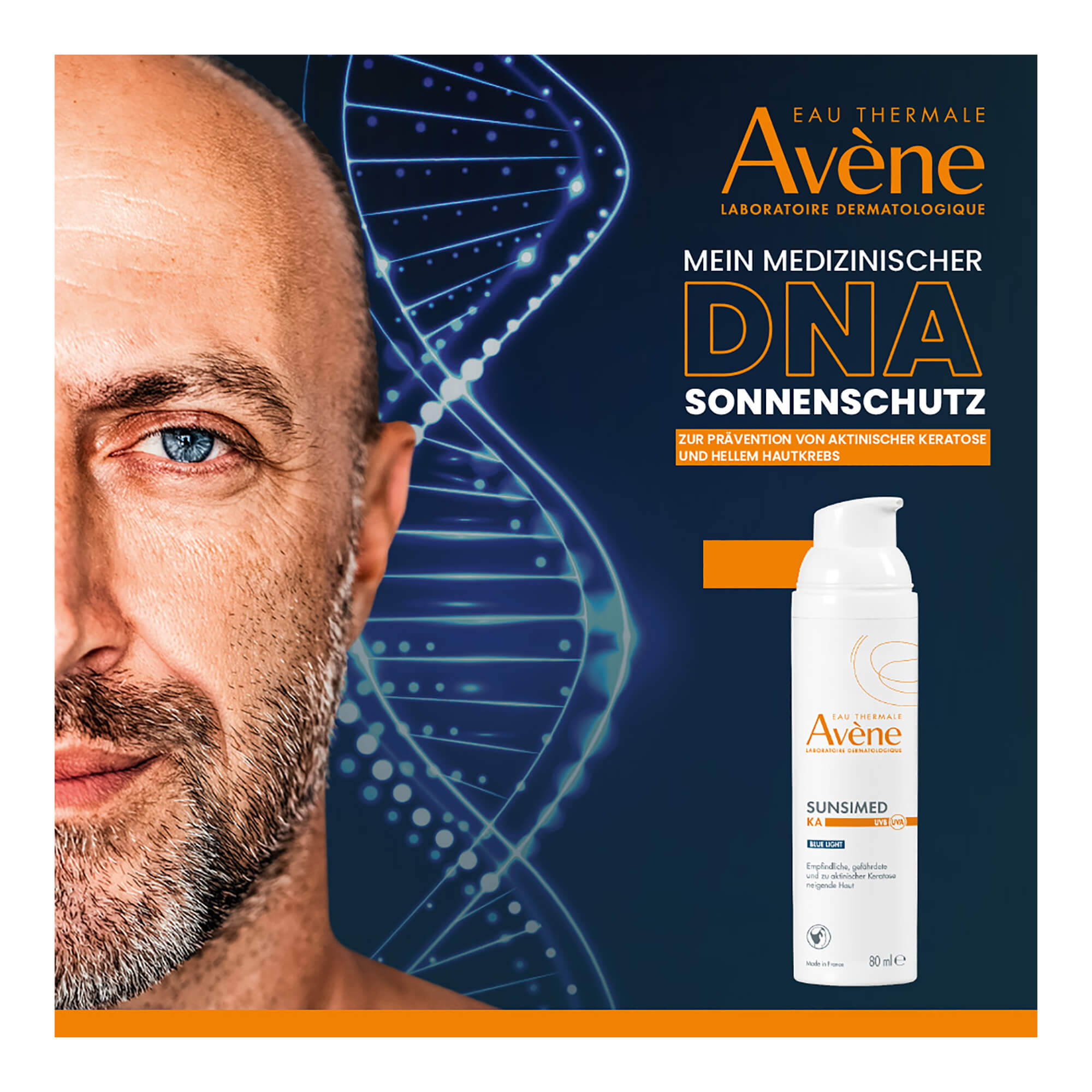 Grafik Avene SunsiMed KA Medizinischer DNA Sonnenschutz zur Prävention von aktinischer Keratose und hellem Hautkrebs